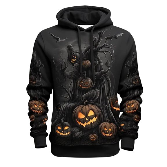 Tisuna Mens Halloween Hoodies Pumpkin Print Long Sleeve Hooded Tops Cozy Men Festival Theme Party Everyday Wear Size L