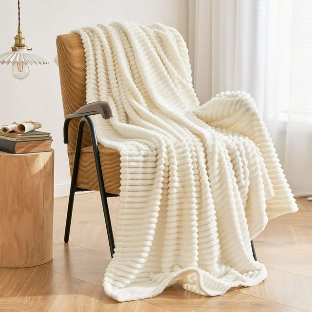 Cobija Tamaño Individual, Cobija de Tiras Extra Suave, Mantas Acogedoras y Esponjosas para Cama, Sofá, Ligera y Versátil para Oficina, Recámara, Picnic, Decoración Del Hogar, 60x80" Beige