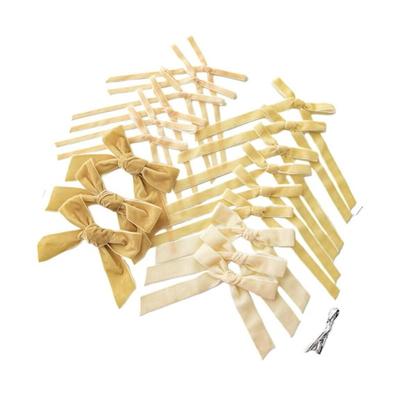 24pcs Red Velvet Christmas Tree Bows – Burgundy Velvet Ribbon with Gold Twist Ties, Wreath & Garland Decoration, Khaki, Bows