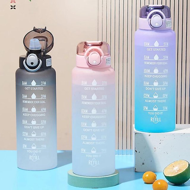 Boquilla de botella de agua motivacional de 1 litro con marcador de tiempo Botella de agua deportiva a prueba de fugas para gimnasio Camping Tour