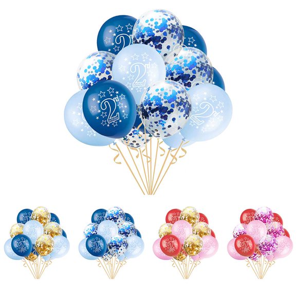 15 Pcs Ballons en Latex pour Bébé de 2e Anniversaire Confettis Confettis Ballons d'Air Gonflables pour Bébé Garçon Fille de 2 Ans Fête d'Anniversaire