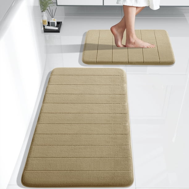 Juego de alfombrillas de baño Yimobra, espuma viscoelástica, 2 piezas, color camel