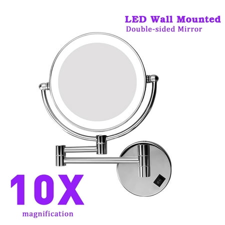 - 8 Inch Two-Sided LED Swivel Lighted Wall Mount Makeup Mirror with 10X Magnification Chrome Finish