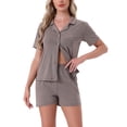 thumbnail image 1 of Pijamas para mujeres INSPIRE CHIC, conjunto de ropa de dormir de botones, parte superior de manga corta con pantalones cortos, conjuntos de lounge casuales, color marrón, 1 of 6
