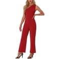 thumbnail image 2 of INSPIRE CHIC One-Shoulder Rompers for Women's Dressy Sleeveless Belt Wide Leg Jumpsuit, 2 of 4
