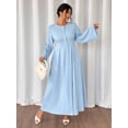 thumbnail image 7 of Blue Plus Size Elegant A-Line Button Front Long Sleeve Maxi Dress With Side Slit For Women, 7 of 7