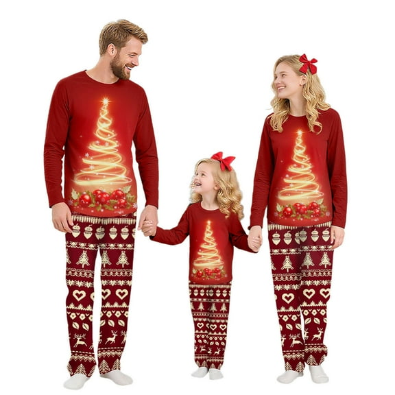 Gytharion Family Christmas Pajamas Matching Sets Cute Christmas Tree Print Long Sleeve Sleepwear and Plaid Pants 2 Piece Xmas PJs Set Winter Soft Comfy Holiday Loungwear for Family