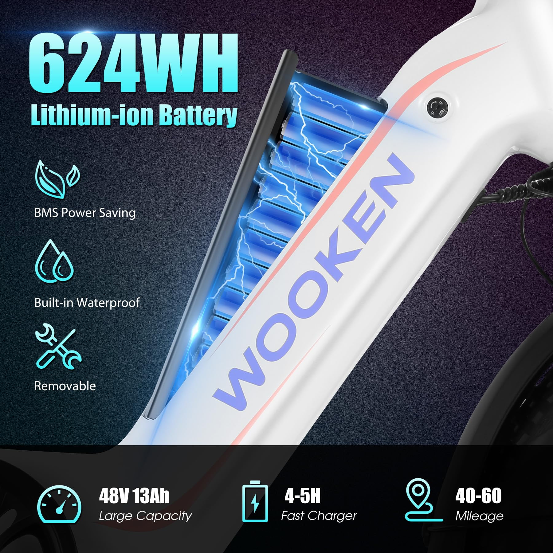 WOOKEN 20"X4.0 Fat Tire Electric Mountain Bike for Adults, Powerful Peak 1000W Electric Mountain Bicycle with 48V 624WH Removable Battery, Max speed 20MPH, UL2849