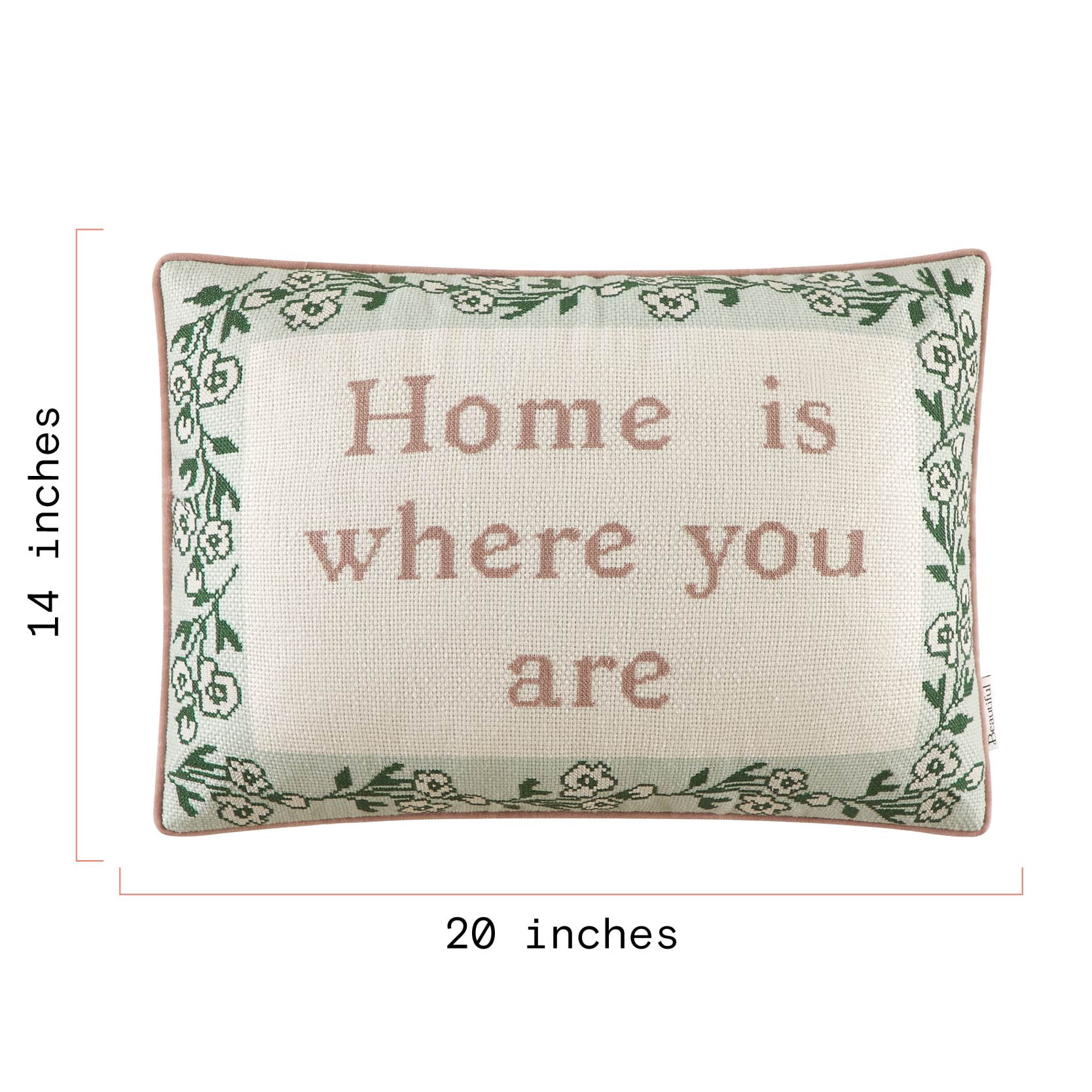 Beautiful Sentiment Needlepoint Lumbar Decorative Pillow by Drew Barrymore, 14" x 20"