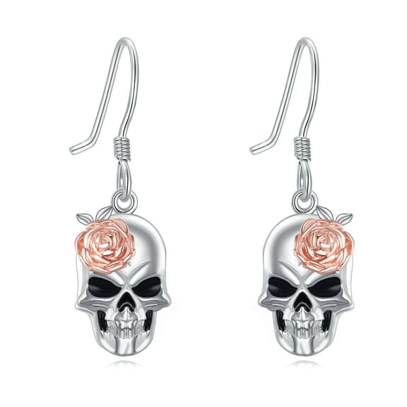 Skull Earrings 925 Sterling Silver Rose Flower Dangle Earrings Halloween Jewelry Gifts For Women Daughter