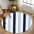 thumbnail image 3 of Navy Blue Aqua Striped Large Area Rugs for Bedroom Living Room, Soft Non Slip Carpet Bedside Rug, Farmhouse Stripe Art Round Floor Cover Kitchen Accent Rug 7' for Dining Room/Office, 3 of 9