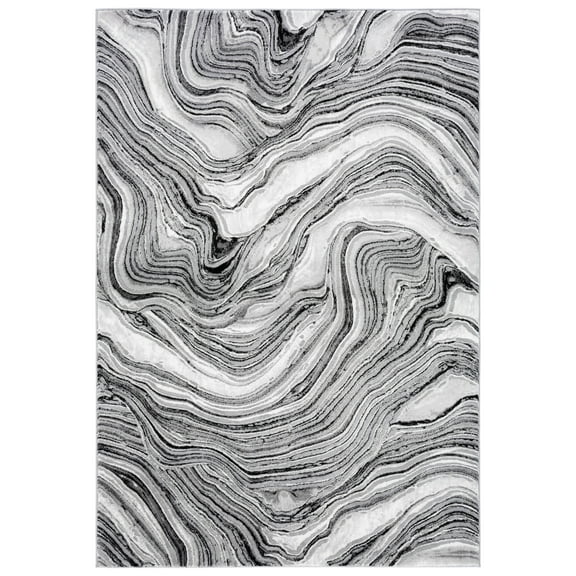SAFAVIEH Meadow Joey Wavy Marble Area Rug, Black/Grey, 4' x 6'