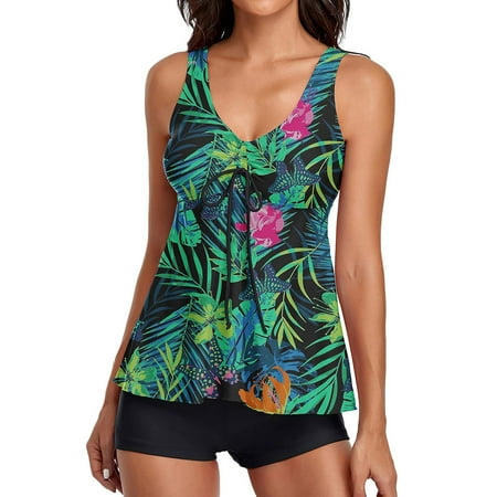 EHRWE Bathings Suit For Women Swimsuits For Two Piece Bathing Suits Print Tank Top With Boyshorts Tummy Control Swimming Suits  S-2XL