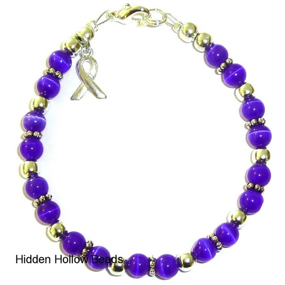 Prostate Cancer - Thyroid Cancer Awareness Bracelet by Hidden Hollow Beads - 7 3/4 in. - Fits Most Adults - Lobster Clasp (Royal Blue)