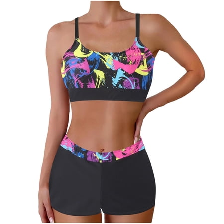Youyipin Womens Swimsuits 2 Piece Bikini Set Print Swimsuit Push Up Top With Boyshort Bottom Underwired Padded Bikini