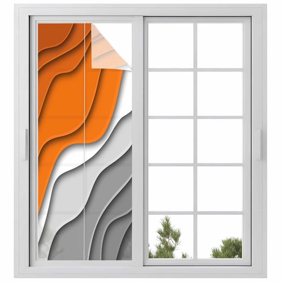 Orange Grey Ombre Privacy Window Film,Decorative Frosted Glass Window Film,Modern Geometric Abstract Aesthetics Cream Reusable Peel Stick Static Cling for Home Bathroom Office Glass Door 29.5"x78.7"