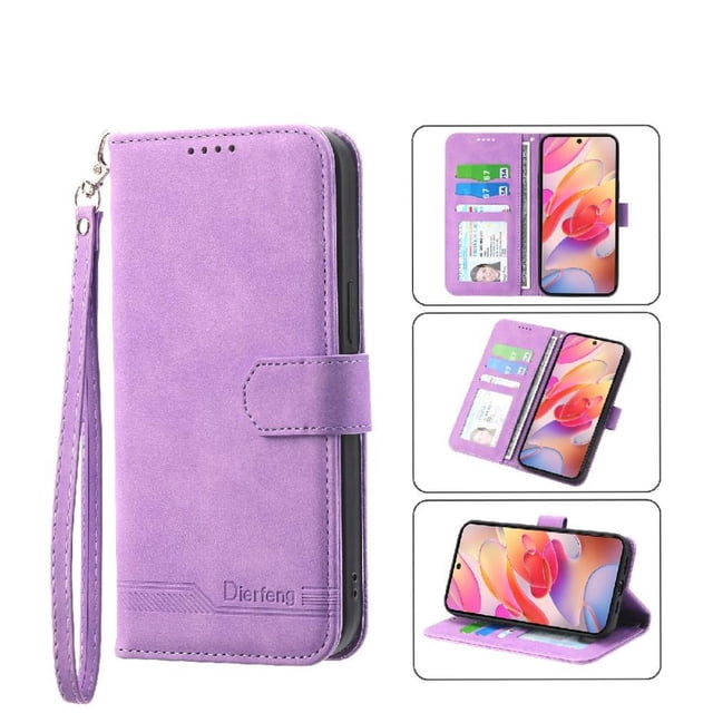 Funda Tipo Billetera para Xiaomi Redmi Note 14 4G Carcasa Abatible con Porta Tarjetas, Bolsillo para Efectivo, Soporte Ajustable, Cierre Magnético y Correa de Muñeca Morado