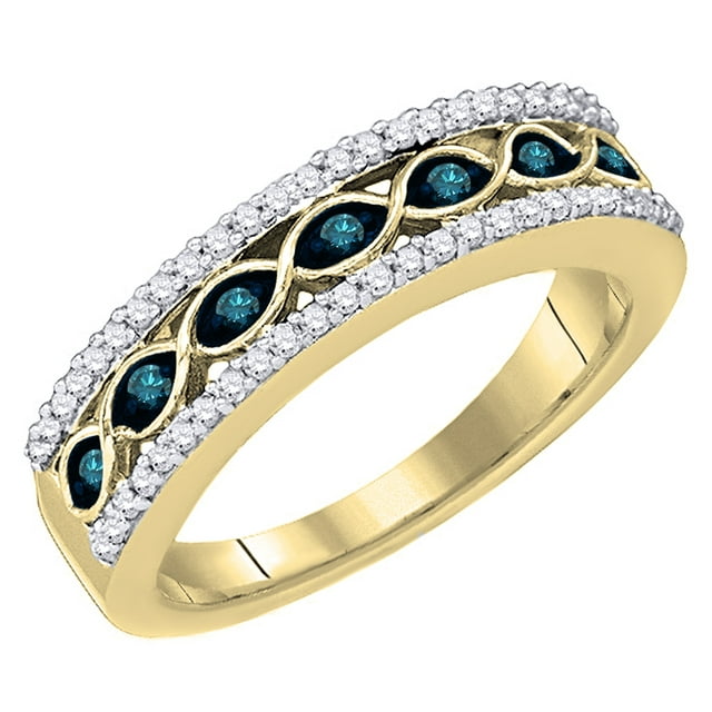 Dazzlingrock Collection 0.45 CT Bague Diamant Ronde Blanche, Bleue pour Elle Or Jaune 10K Taille 8