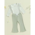 thumbnail image 6 of Aojekbee Toddler Girls Lacy Set Striped Long Sleeve Ruffled Tops Elastic Waist Drawstring Long Flare Pants Outfits, 6 of 10