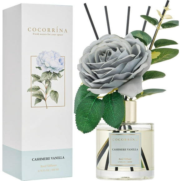 Cocorrína Reed Diffuser Set, Flower Reed Diffuser Cashmere Vanilla 6.7 oz, Scented Diffuser with Sticks Home Fragrance for Bathroom Shelf Decor(Artifical Flower)