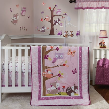 Bedtime Originals Lavender Woods 3-Piece Animals Crib Bedding Set - Pink, Purple