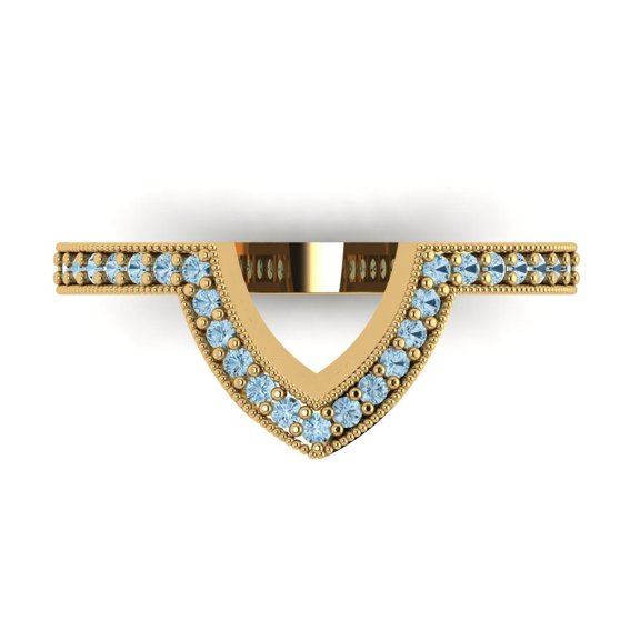0.25 ct Brilliant Round Cut Natural Swiss Blue Topaz 14k Yellow Gold Stackable Band SZ 5.5