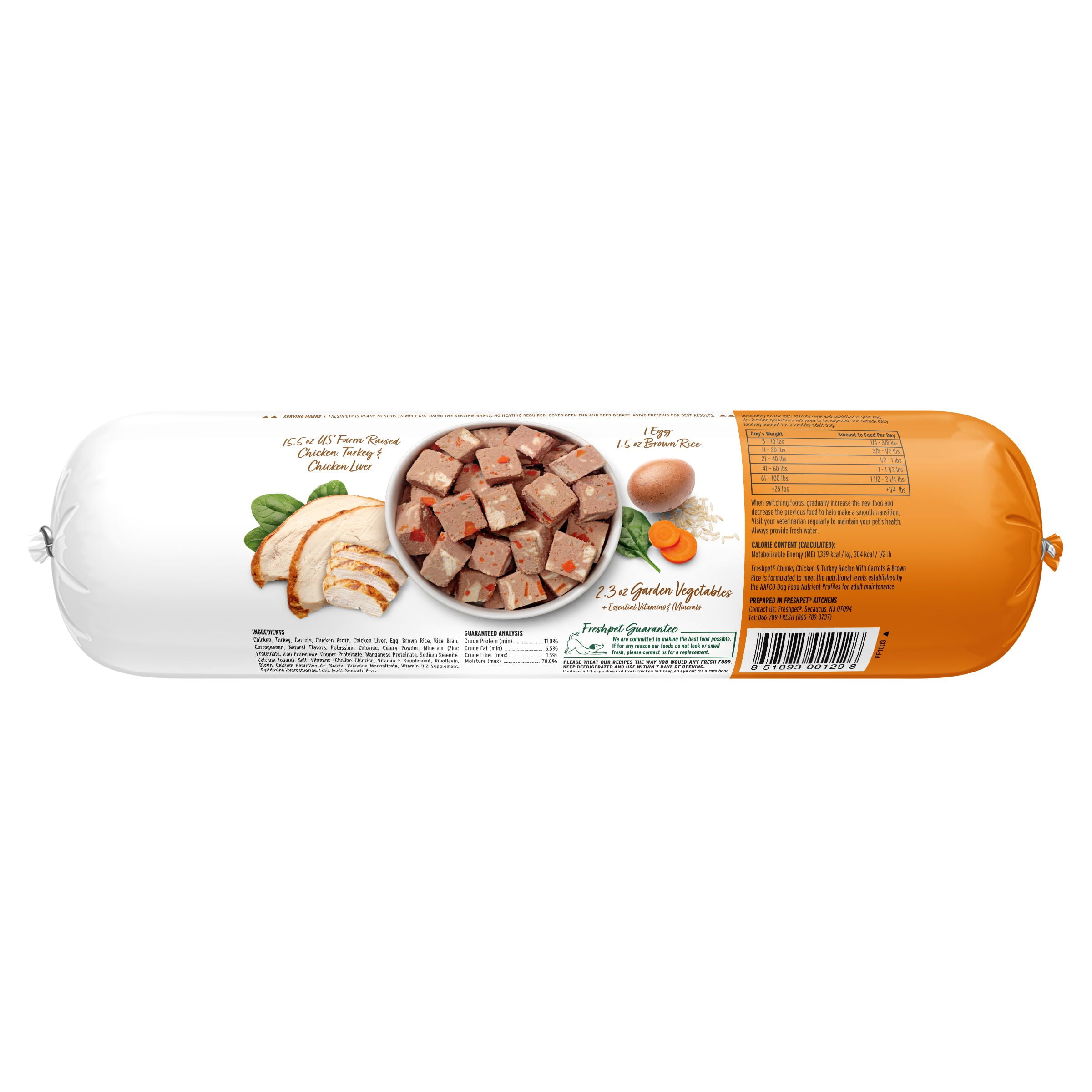(4 pack) Freshpet Fresh Dog Food, Chunky Chicken & Turkey Recipe, Slice & Serve Roll, 1.5 lb.