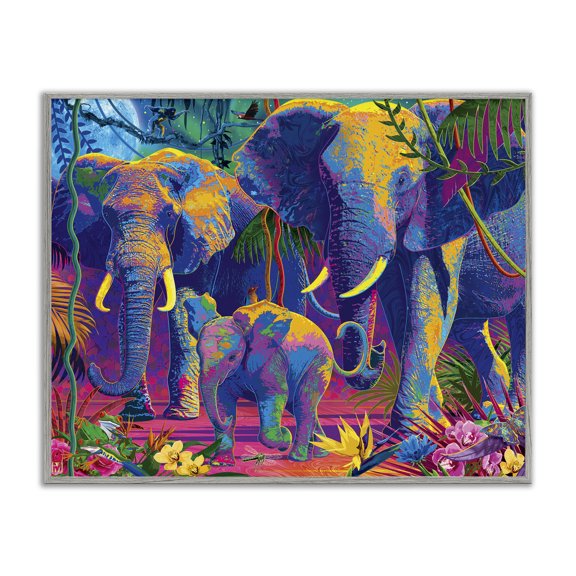 Stupell Industries Bohemian Elephants in Vivid Hues Gray Framed Giclee Art, 20 x 16, by Michael Ward