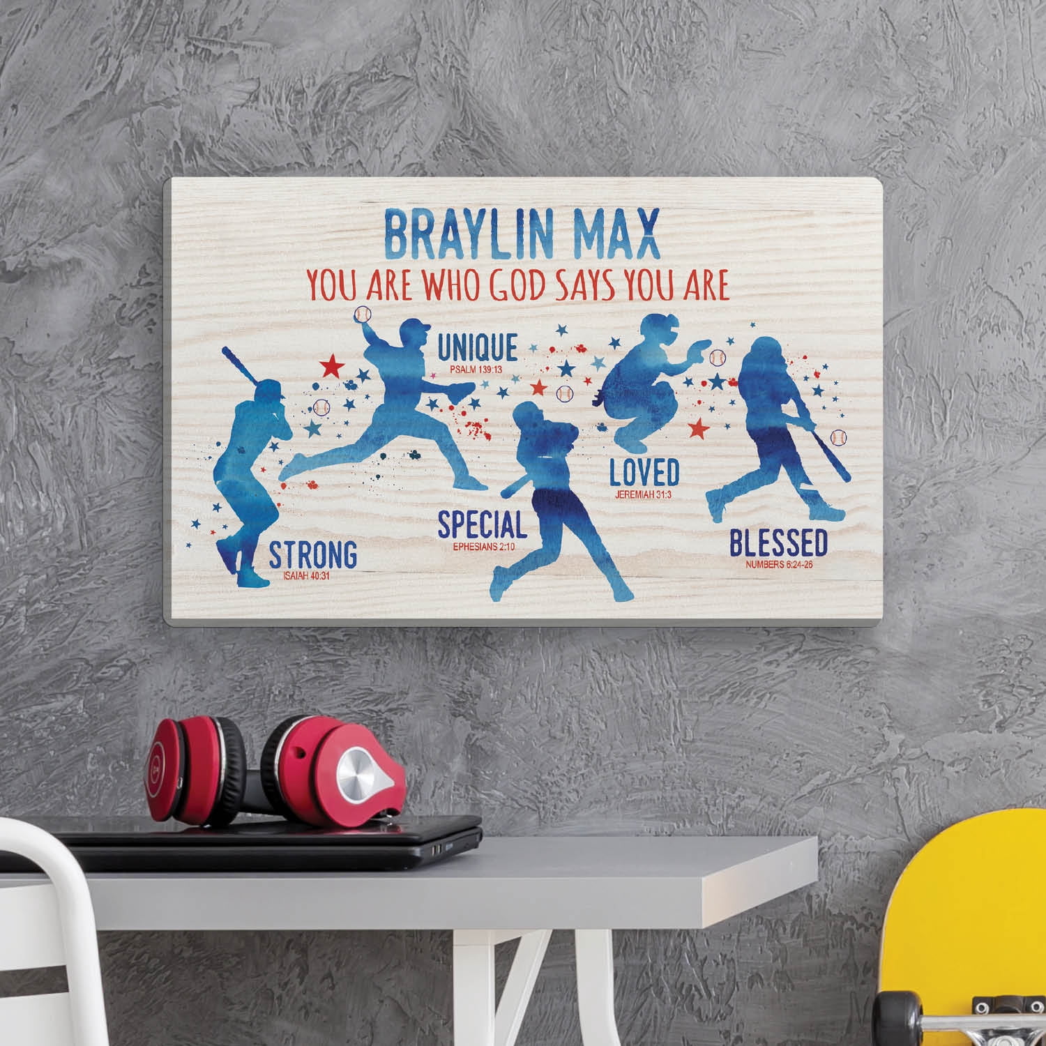 Personalized Planet You Are What God Says You Are Inspiring Baseball Player Canvas Wall Art with Custom Name Printed | Ready to Hang in Boys Bedroom | 10x16