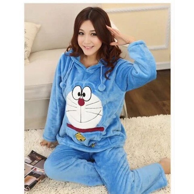 Adulto mujer hombre invierno franela polar dibujos animados Doraemon Onesies pijamas disfraces encantador gato Cosplay pijamas ropa de dormir Navidad