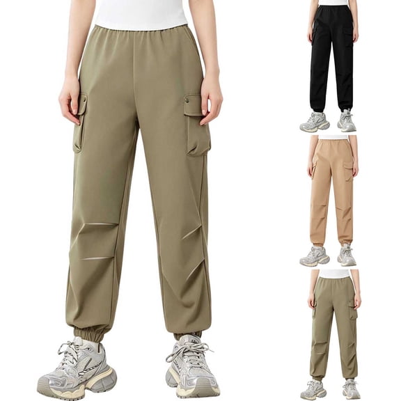 SROBPTY Fall Winter Teens Boys Girls Pants Solid Cargo Cuffed