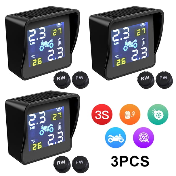 Alarma Monitoreo Presión Neumáticos TPMS para Motocicleta Solar Con 2 Sensores