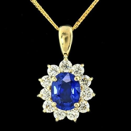 Foreli 4.1CTW Natural 9.00x6.00mm Sapphire, Diamond 14K Gold Necklace Msrp 10,290.00 Free Re-sizing! Free Shipping! by Generic