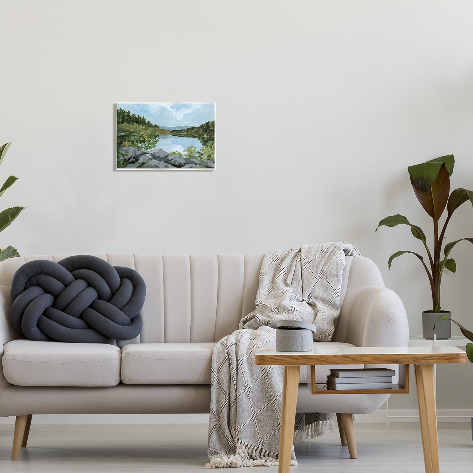 Stupell Woodland Lake Rocky Shore Landscape Painting Wall Plaque Unframed Art Print Wall Art