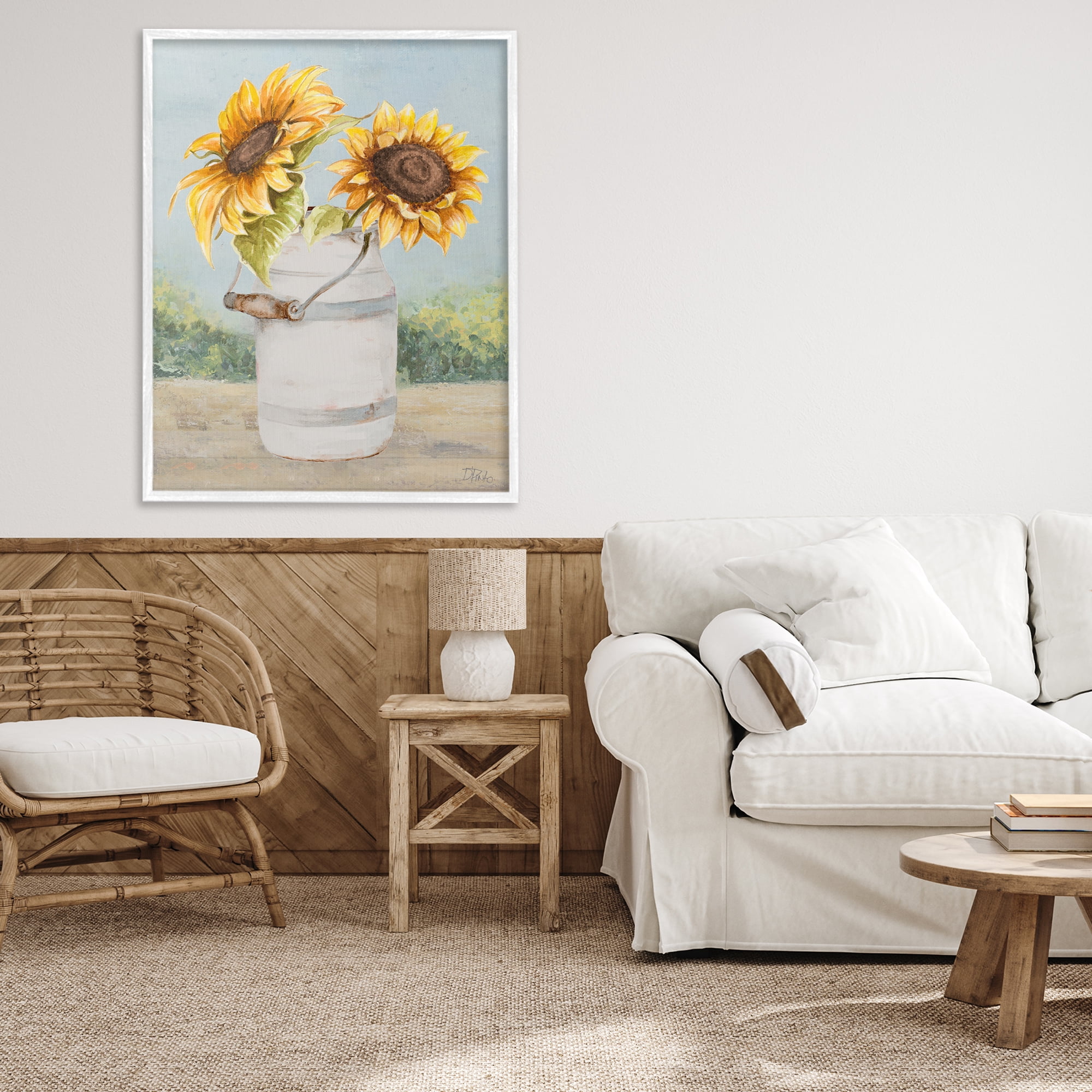 Stupell Industries Sunflower Pitcher in Country White Framed Giclee Art, design by Patricia Pinto