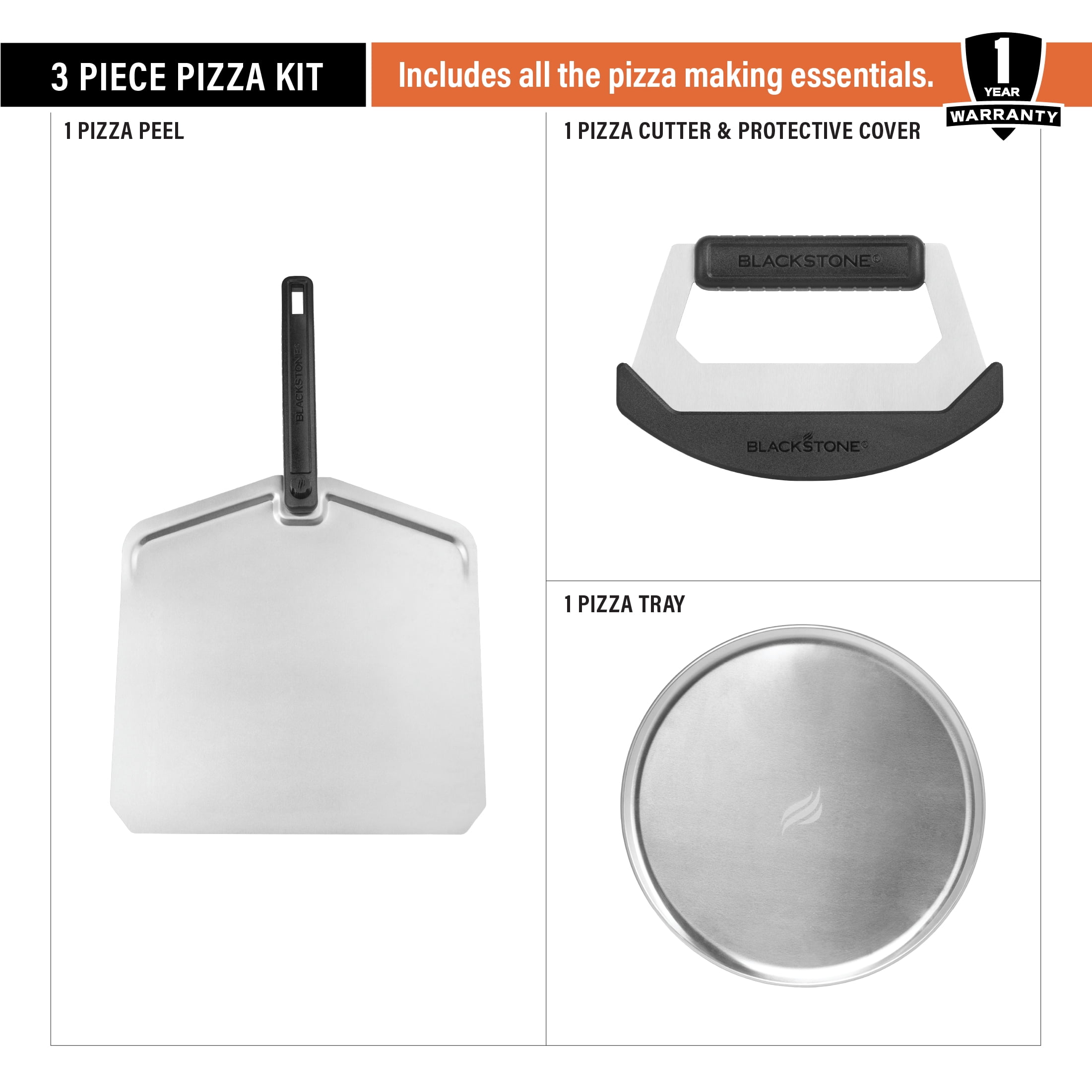 Cutter, Pizza Peel, Aluminum and Kit Pizza Blackstone Tray, 3-Piece with