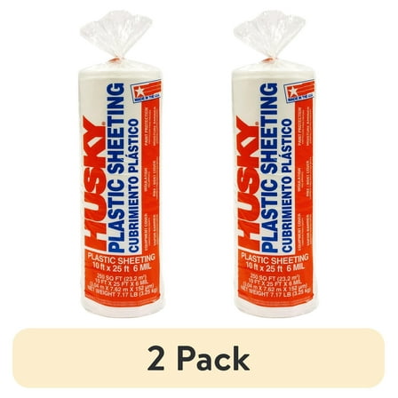 (2 pack) Husky 6 Mil Heavy Duty Clear Plastic Sheeting, 10 ft. x 25 ft.