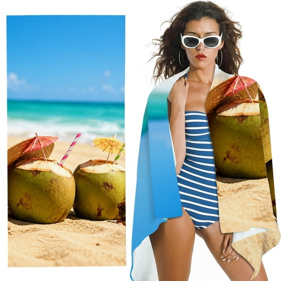 RKSupls Coconut Drink Beach Oversized Microfiber Beach Towel - Machine Washable Ultra-Soft Microfiber, for Bathroom, beach, Soft Super Absorbent- 30x60 in