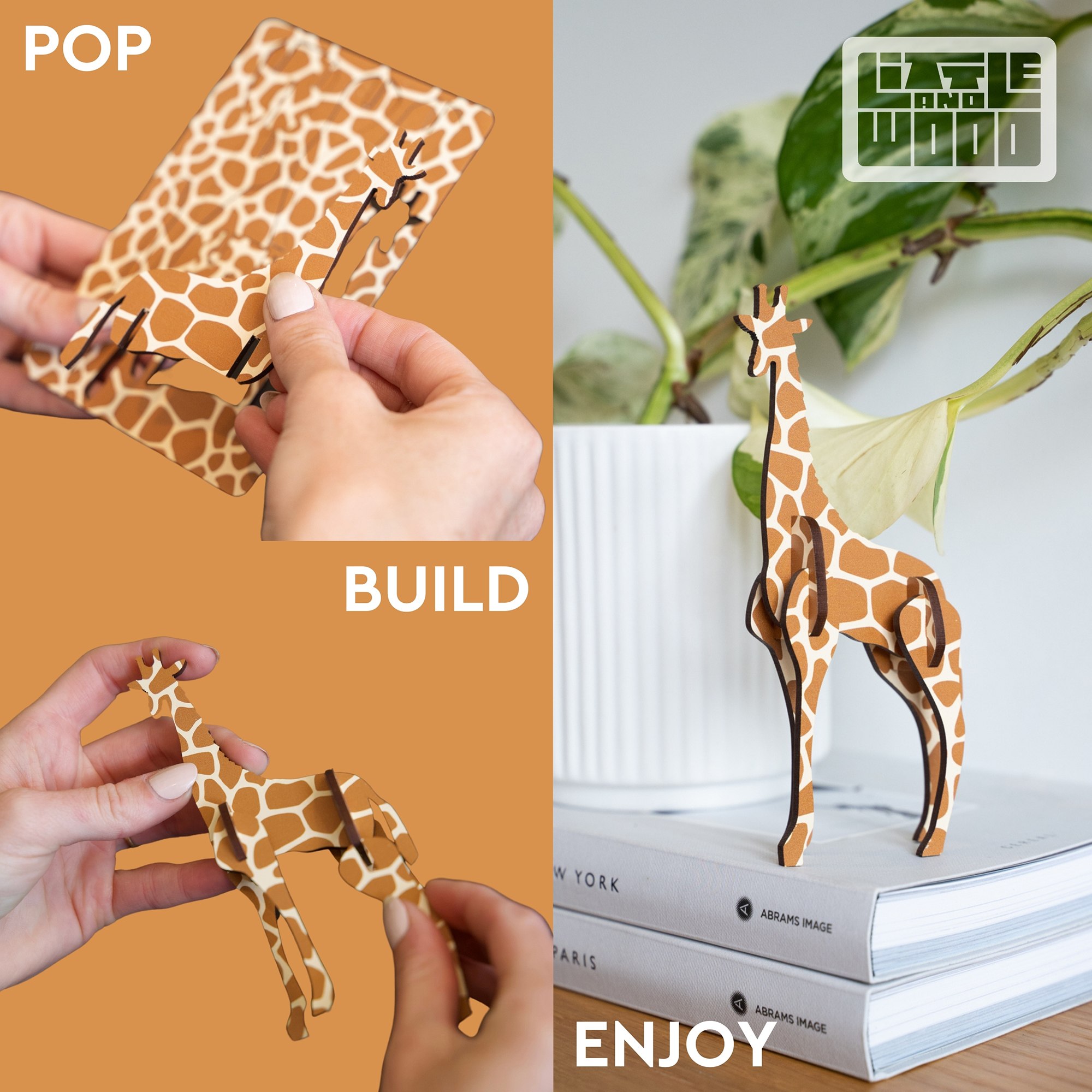 Little & Wood: Woodlet: Small - Flamingo - Pink, 3D Wooden Kit-Set, Bird Puzzle, Easy Assembly Model, Pop Build Fun, Sustainably Sourced Wood, Ages 6+