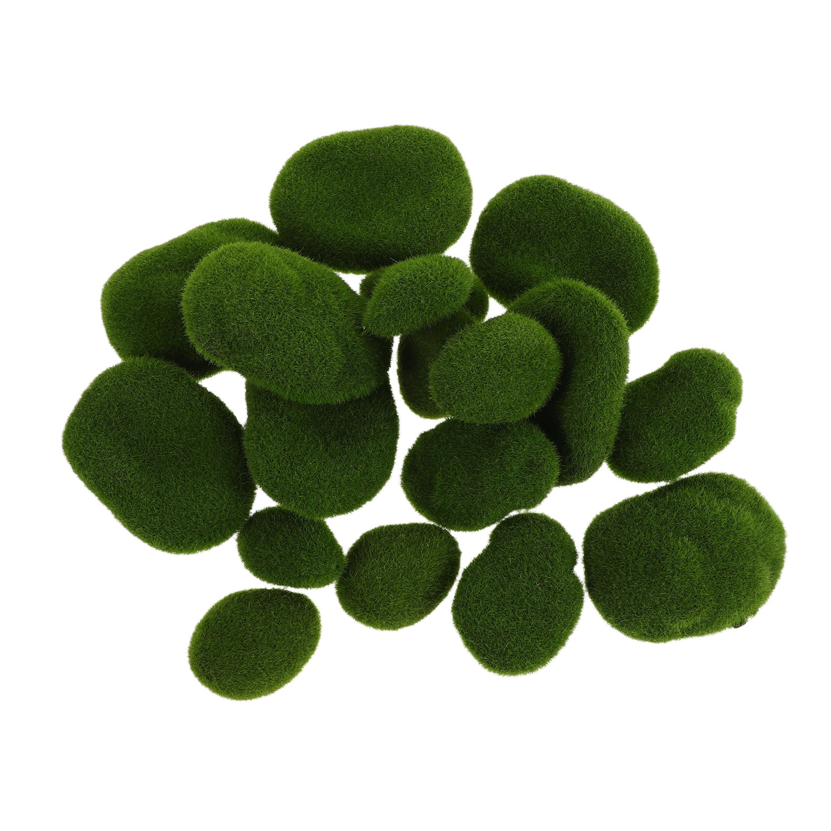 Raindrops Realistic Green Flocking Moss Stones Garden Decorations for Indoor Outdoor Home Use - 50 Pieces Set
