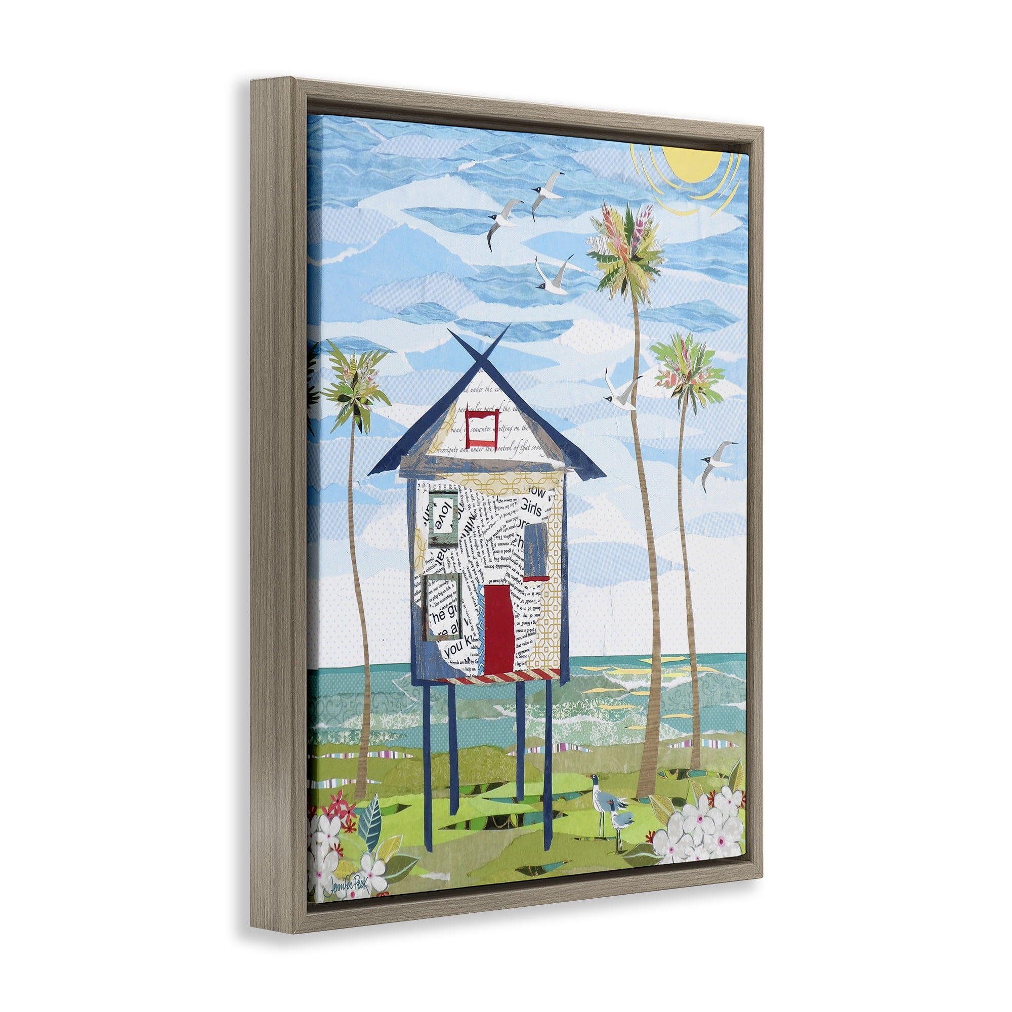 Stupell Industries Beach Vacation Getaway Coastal Painting Brown Floater Framed Canvas Art Print Wall Art, 17 x 21