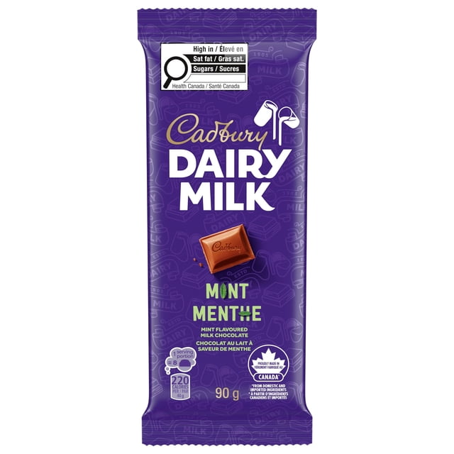 CADBURY DAIRY MILK Mint Chocolate Bar, Mint Flavoured CADBURY DAIRY MILK Milk Chocolate Bar, 90 g