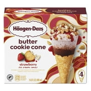 Haagen Dazs Strawberry Butter Cookie Ice Cream Cone Dessert, Kosher, 4 Count, 14.8 oz