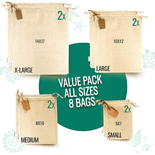 Muslin Bags with Drawstrings Set of Mixed (S,M,L,XL