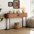 thumbnail image 7 of 55 Inch Console Table with 2 Drawers, Entryway Table with Sliding Door, Long Sofa Table Behind Couch w/Metal Leg, Mid-Century Modern Console Table for Entryway, Hallway, Living Room, Walnut, 7 of 7