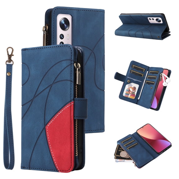 Wallet Case for Xiaomi 12 5G, PU Leather 9 Card Slots with 1 Zipper Storage Bag Shockproof Cover for Xiaomi 12 5G