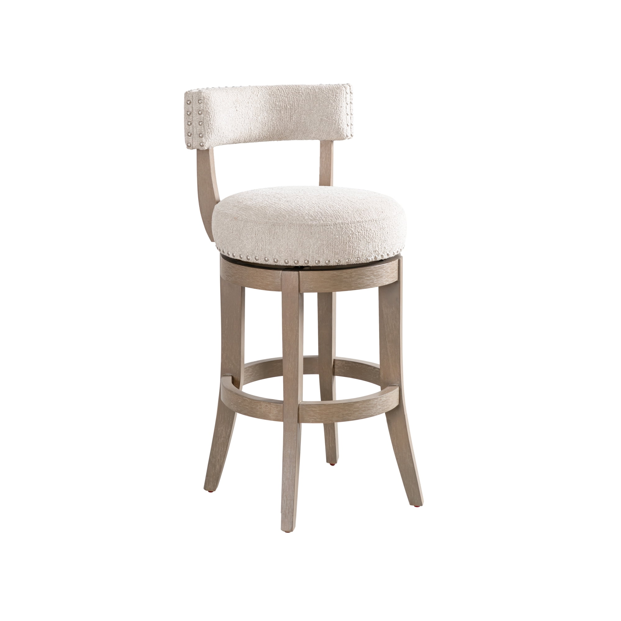 Mystic Solid Wood Upholstered 30" Bar Height Swivel Barstool with Ancient Stone Fabric Seat - Set of 2