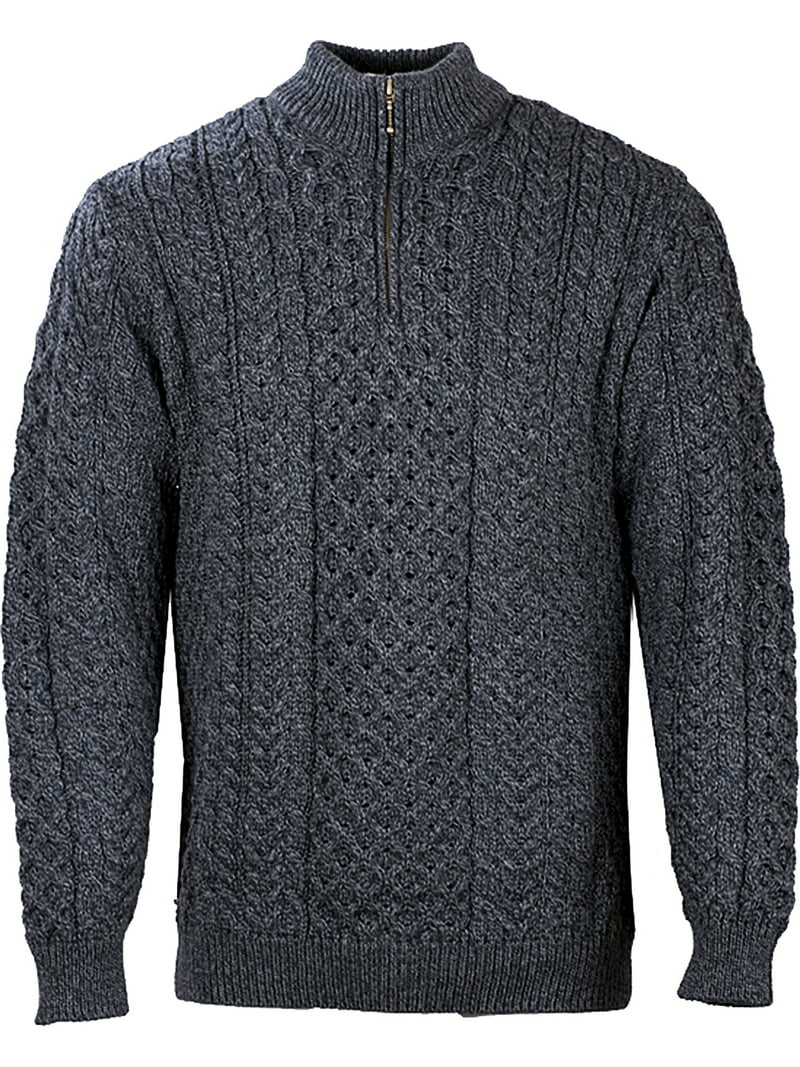 Aran Men's Merino Wool 1/4 Zip Sweater, Irish Cable Knit Pullover - Main Image