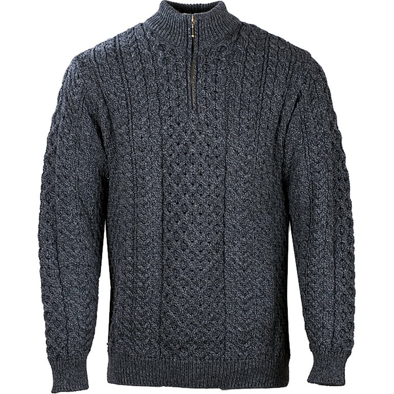 Aran Men's Merino Wool 1/4 Zipper Sweater Irish Traditional Cable Knitted  Pullover Made in Ireland 