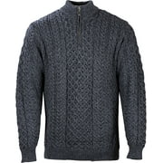 Aran Mens Merino Wool 1/4 Zipper Sweater Irish Traditional Cable Knitted Pullover Made in Ireland